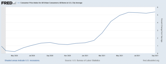 The US inflation rate has been rising rapidly in 2021 and is at a 30-year high.