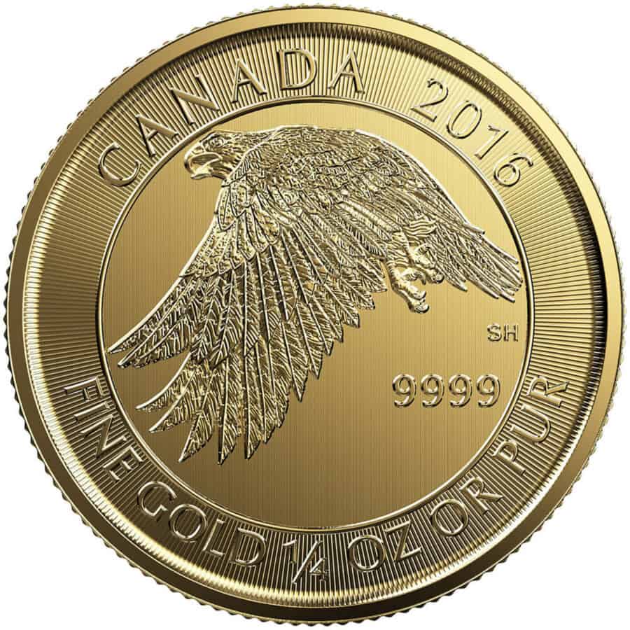 Canadian White Falcon Gold Coin 1/4oz reverse side.
