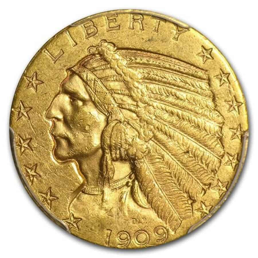 Indian Five Dollar Gold Coin 0.25oz 1909.