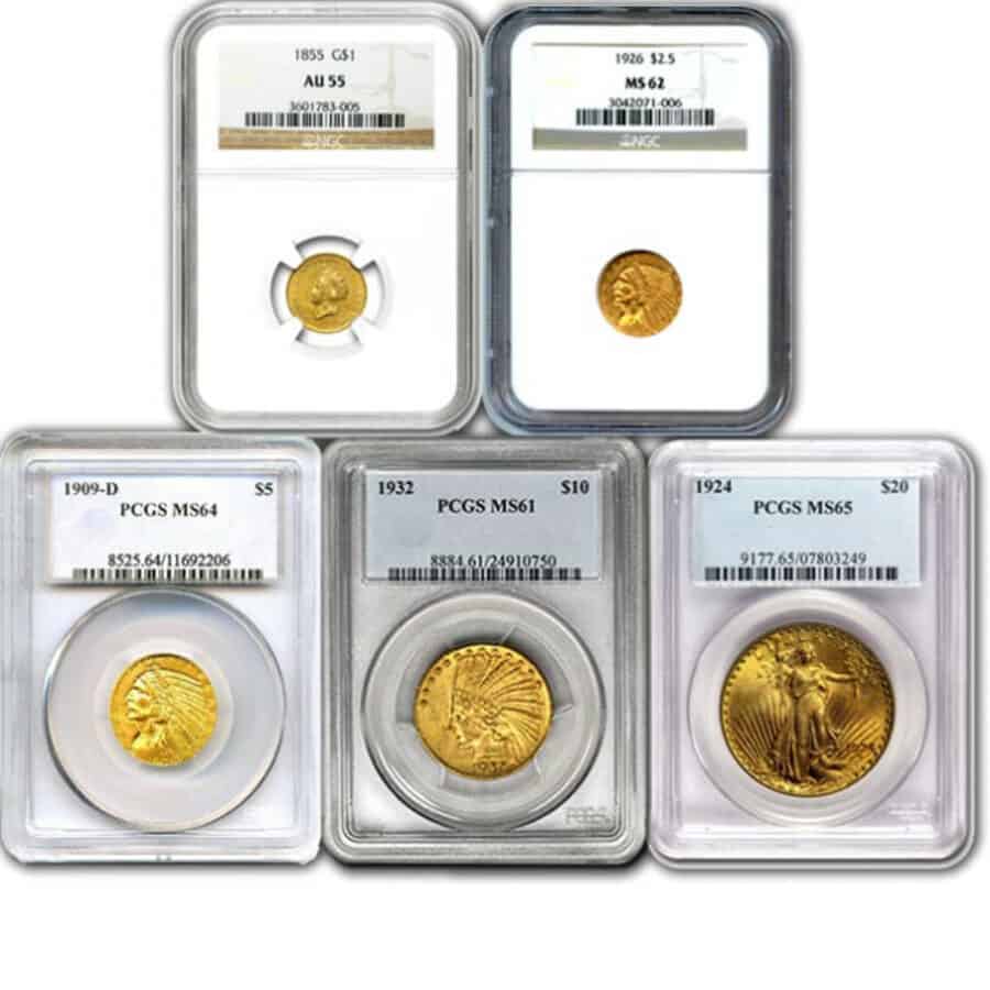 Indian Gold Coins 5 Piece Set.