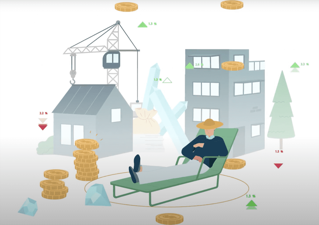 Illustration of man sitting on a lawn chair enjoying retirement due to his Gold IRA