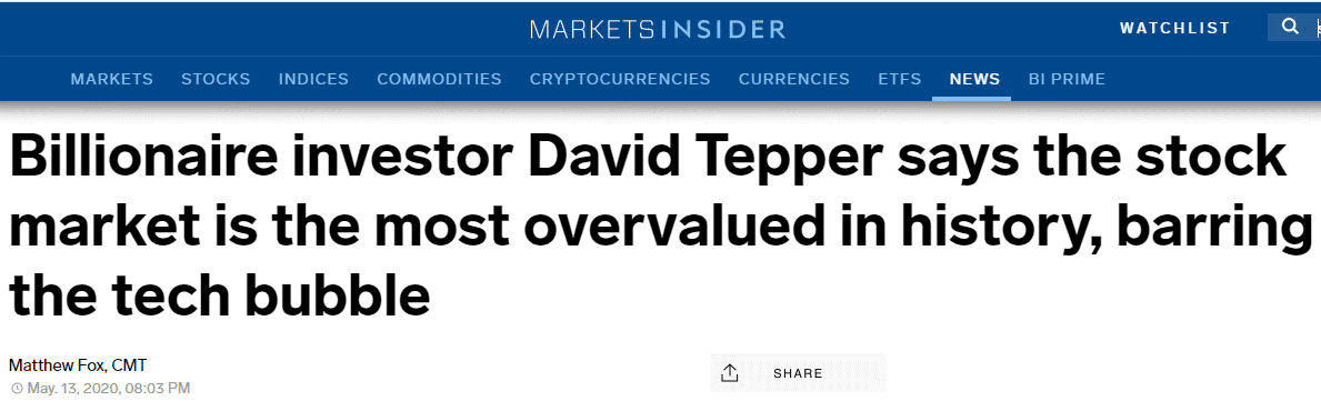 Billionaire Tepper says stock market is the most overvalued in history and invest in gold.