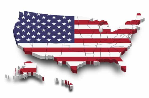 A 3d image of the United States filled with the American flag