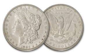 The 1882 Morgan silver dollar is the most valuable if it comes from the Carson City mint, which produced the fewest coins that year.