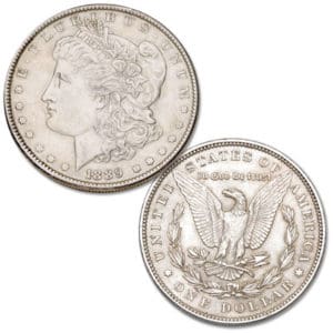 The obverse of the Morgan silver dollar depicts Liberty while the reverse features an eagle.