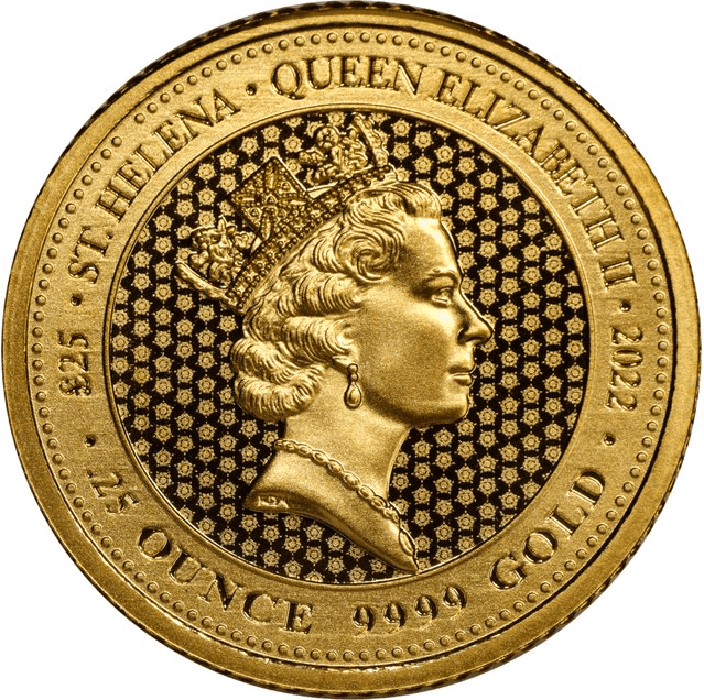 An image of the obverse of the Gold St Helena Sovereign coin