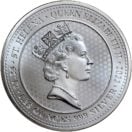 St. Helena Silver Sovereign 1.25 ounce silver coin features Queen Elizabeth the Second.
