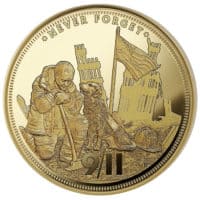 The 9/11 Never Forget commemorative gold coin is a unique limited mintage 1/8 oz gold coin.