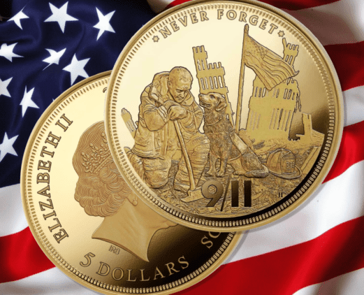 The 9/11 Never Forget commemorative gold coin is a unique limited mintage 1/8 oz gold coin front and back gold price