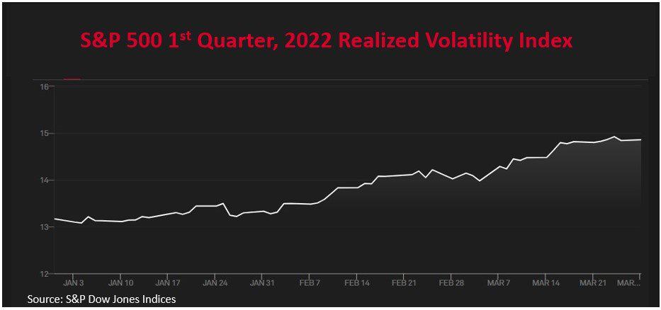 The volatility index for the S&P 500 has risen substantially in the first quarter of 2022.
