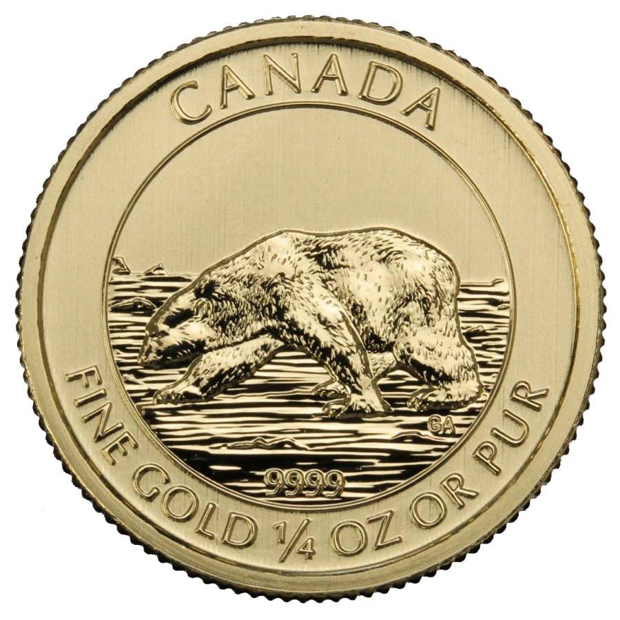 Gold Canadian polar bear quarter ounce gold coin 2013 reverse