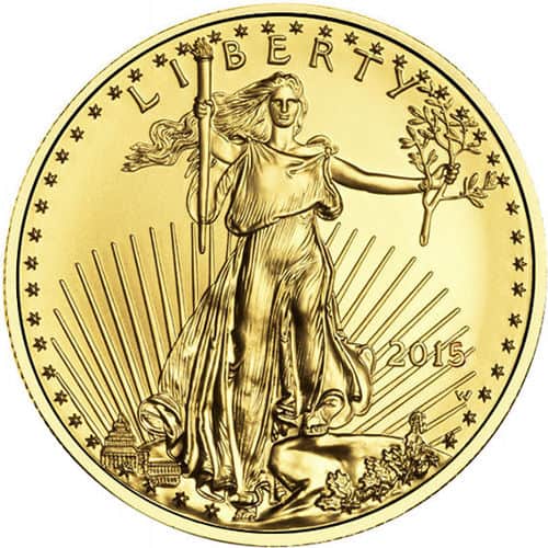 Gold American Eagle coin one-tenth ounce fine gold obverse
