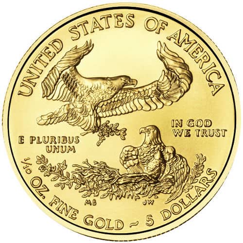 Gold American Eagle one tenth ouce fine gold reverse gold coin
