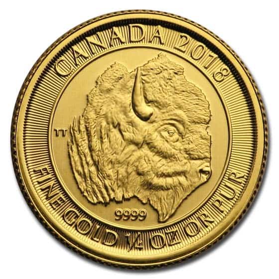 Gold Canadian Buffalo reverse quarter ounce gold bullion coin