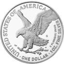 An image of the Silver American Eagle 1 ounce proof coin's reverse side.