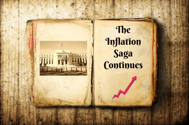 An image of an old book called the inflation saga continues about the Federal Reserve and inflation