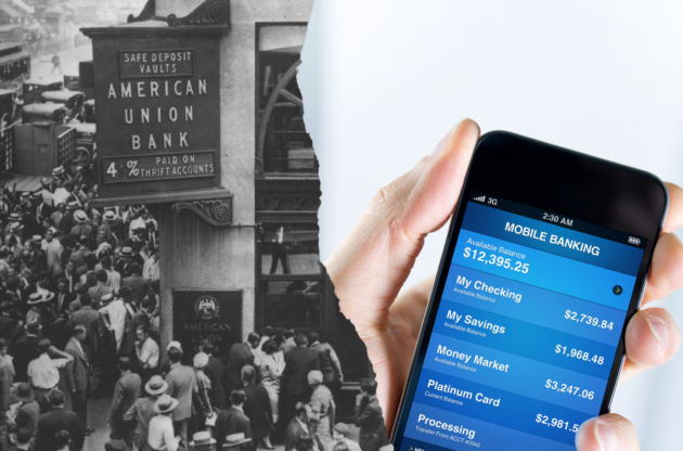 An image to compare the bank run during Great Depression and today's silent bank run