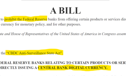 An image of the bill introduced to block central bank digital currencies